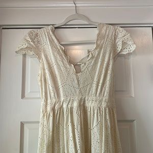 Urban Outfitters Cream/Ivory Eyelet Lace Midi Dress, Size Small